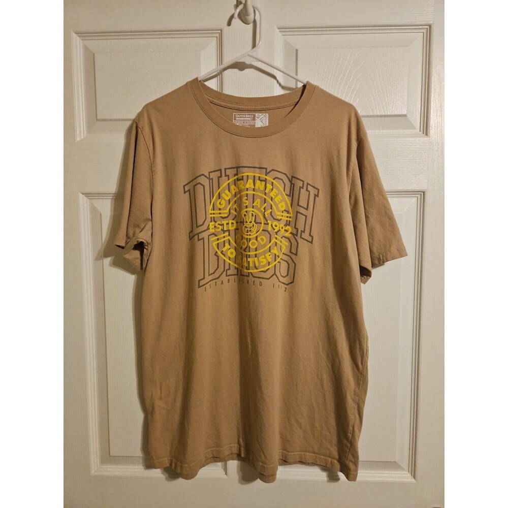 Dutch Bros Coffee It's All Good T-Shirt Short Sleeve Men’s Size XL Tan Crew Neck